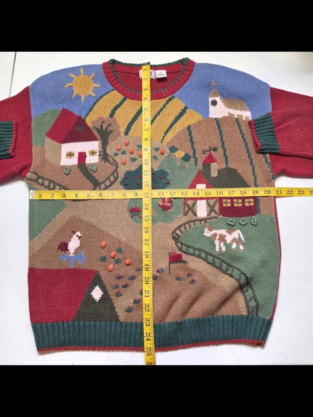 Lucia Vintage Farm Orchard 2D Knit Crewneck Sweater Novelty Fall - Picture 14 of 14